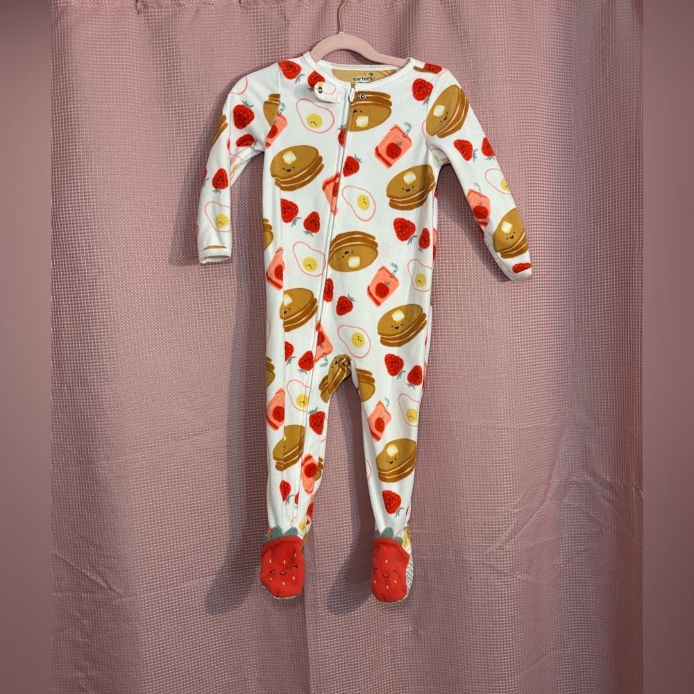 Carter's White and Red Breakfast Print Footie